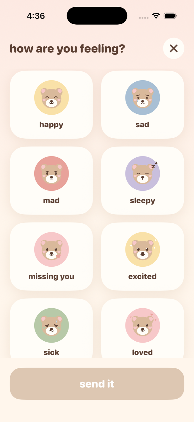 the clove feelings picker showing twelve tiny bear moods